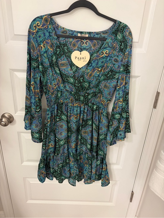 Free People Dresses & Skirts - Teal Paisley Long-Sleeve Tiered Dress